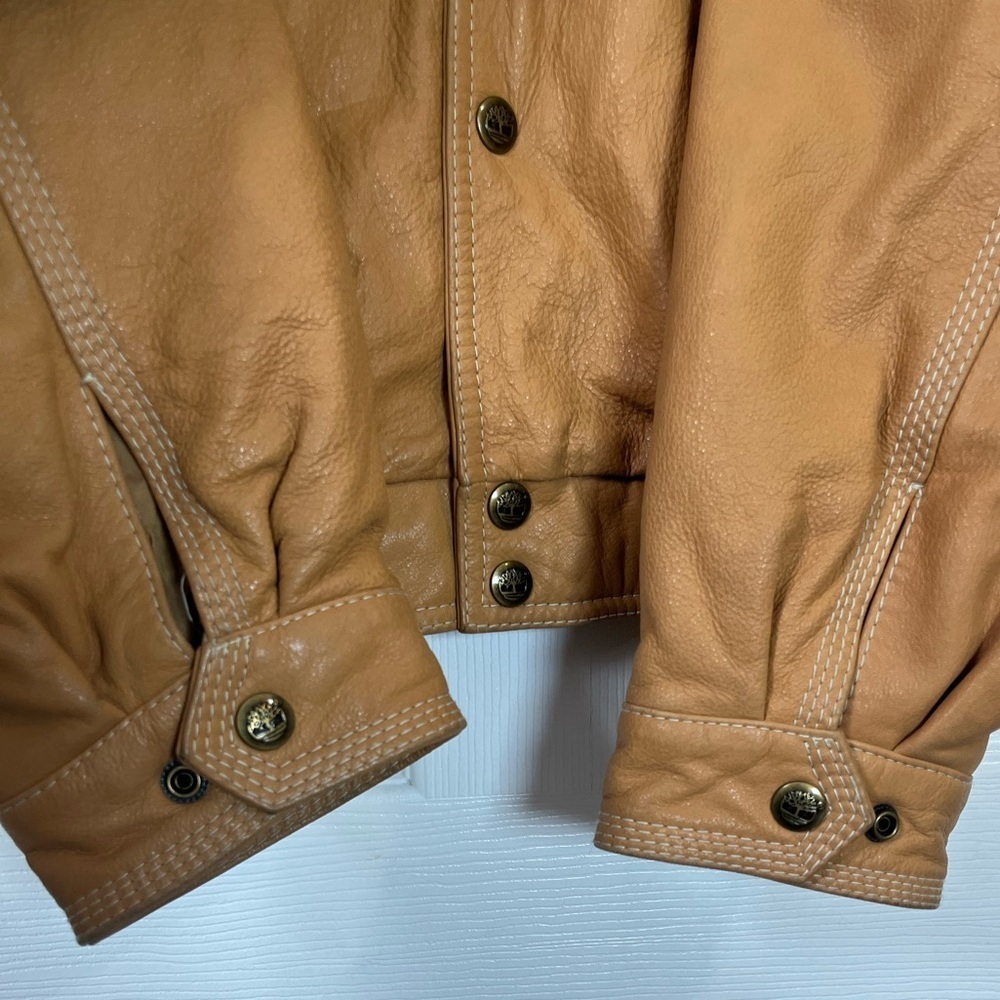 Timberland Tan Leather Vintage Logo Bomber Jacket XXL - Picture 5 of 11